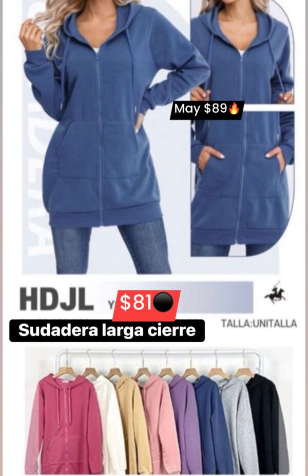 Sudadera larga cierre