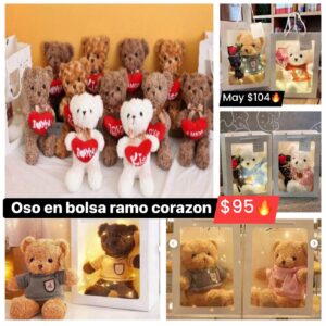 Oso en bolsa ramo corazón